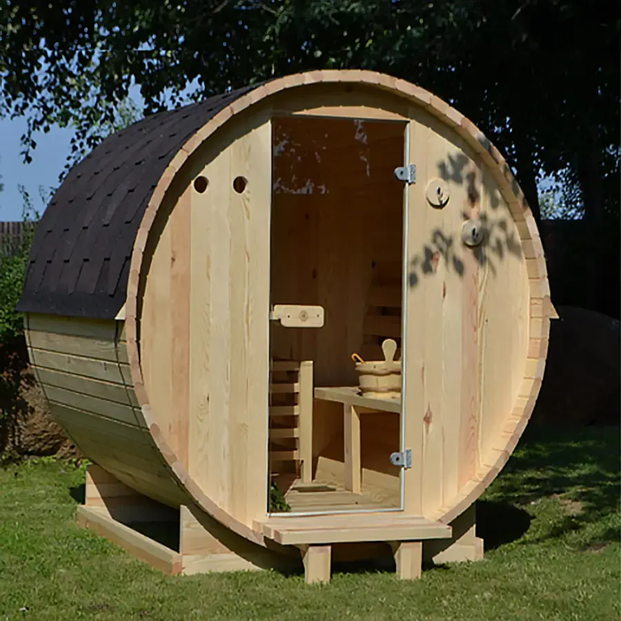 Modell Comfort Fassauna Kiefernholz inkl. E-Ofen